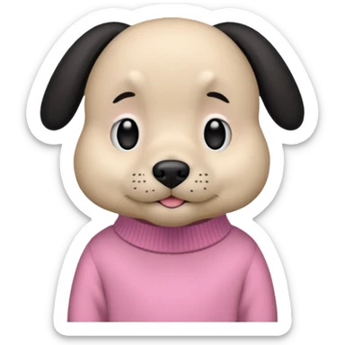 Udělat emoji z mého psa s růžovým svetrem má černou srst a má docela malý obličej  sticker