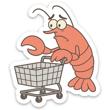 lobster pushing a shopping cart, transparent background sticker