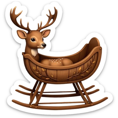 noel wood cradle with deer sticker