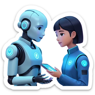 A hopeful 2026 future where humans and AI collaborate peacefully, soft neon lighting, cinematic, ultra-detailed, modern aesthetic sticker