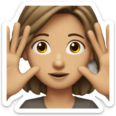 White female brunette hair raising both hands sticker