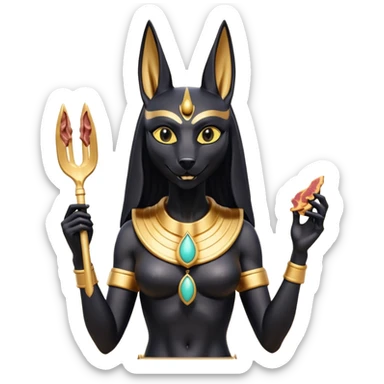  Friendly silky Black fur beautiful female alien anubis statue posed biting on store-brand bacon Usda-certified godly packaging  sticker