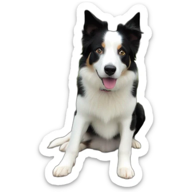 white and black dog with dark brown eyes happy  short hair mixed breed as border collie 2 years old with sticker