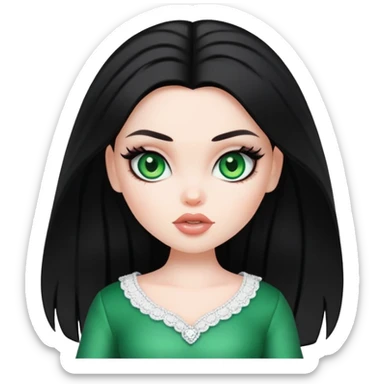 pretty bratz baddie, pale skin, black hair green eyes sticker