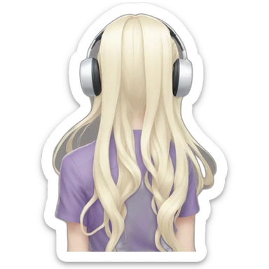 anime girl from behind with headphones on toes and white long hair sticker