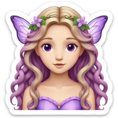 fairy wearing lilac, with long wavy dark blonde hair sticker