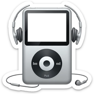 iPod Classic, with headphones attached, classic design, white and gray sticker