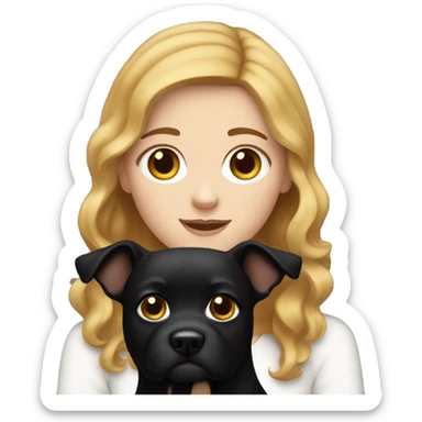 white girl with wavy brown hair holding black dog sticker