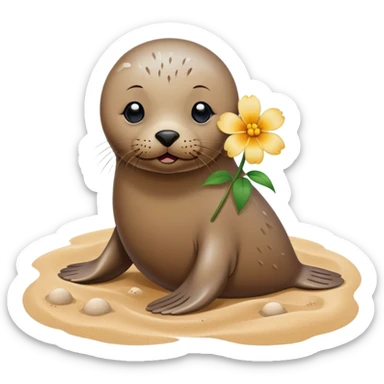 Seal on the beach with the flower on the head sticker