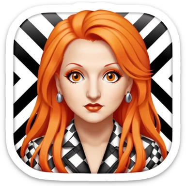 cyndi laiuper long orange hair, shaved checker board on one side sticker