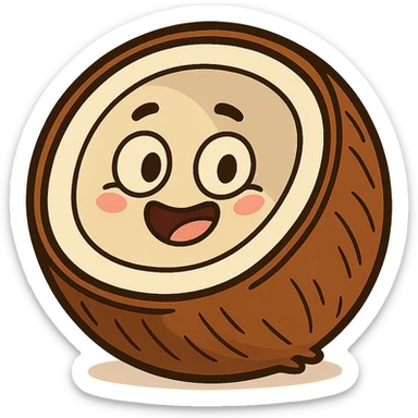 coconut cut in half, cute cartoon style, vibrant colors sticker