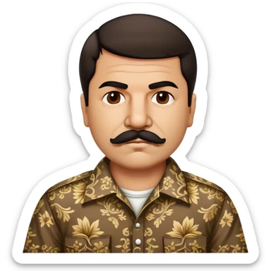 Mexican drug lord El Chapo with mustache and patterned shirt sticker