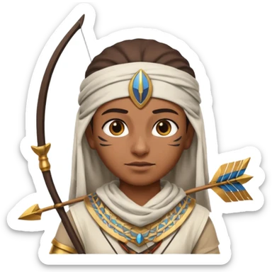 Emoji portrait of an Egyptian archer. Headcloth and arrow, focused expression. sticker