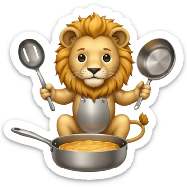 Lion holding a single frying pan about to swing it sticker