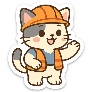 cute anime cat construction worker in orange safety helmet sticker