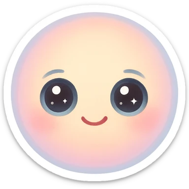 cute emoji, round face, big sparkling eyes, small smile, pastel colors sticker