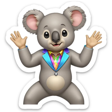 A koala in disco clothes, dancing enthusiastically, portrait, bust up sticker