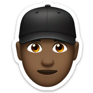 Manuel wears a black hoodie and a black baseball cap with a visor on the back, his eyes are black and his skin tone is dark. sticker