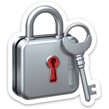 A chrome silver lock and key emoji, smooth metallic surfaces, glossy reflections, luxury swag vibe, minimal iOS emoji style, centered on clean white background sticker