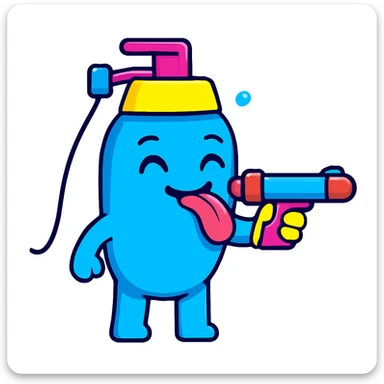 Edit the emoji so it is putting the water gun toward its tongue, keeping the bright and cartoonish style. sticker