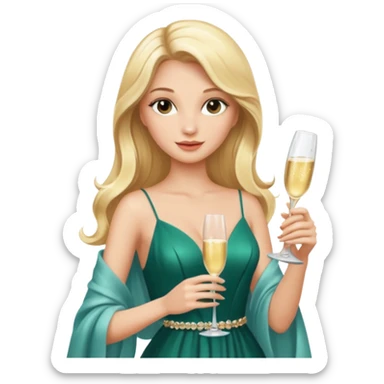 Glamorous blonde lady holding champagne bottle, long hair sticker