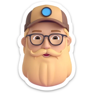 Adventurer with glasses, a beard and tan colored cap sticker