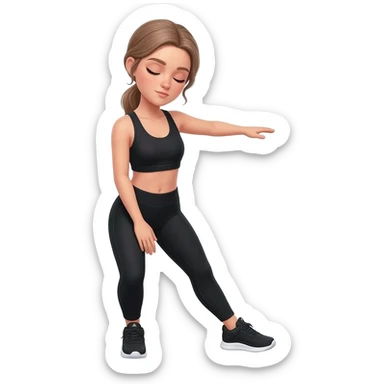 gentle bedtime stretch with sleepy mood, fair-skinned woman, gray-blue eyes, ash brown brows, ash light brown hair tied back, slim athletic body, black workout set, black sneakers with white soles sticker