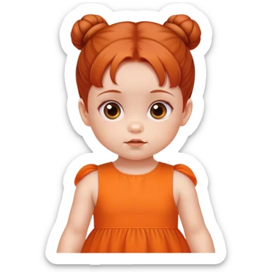 school baby girl   with reddish blunt hair with 2 buns orange dress sticker