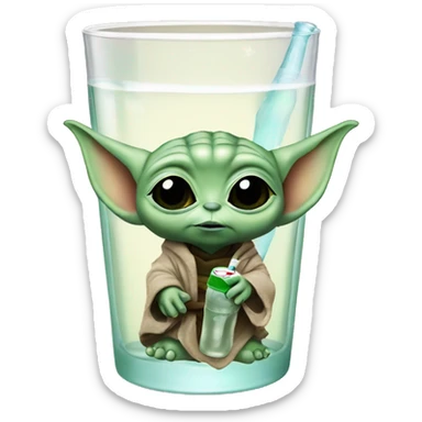baby Yoda drinking soda glass bottle sticker
