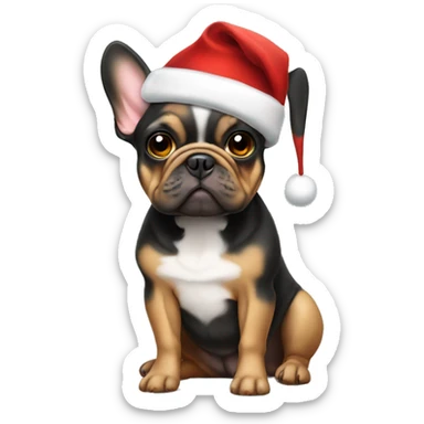 Black and tan frenchie wearing Santa hat and sitting sticker