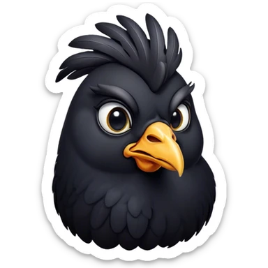 Cinematic Noble Black Chicken Portrait Emoji, Poised and regal, with a compact, sturdy build and a glossy, well-groomed pure black plumage, deep-set soulful beady eyes, Simplified yet sharp and sophisticated features, highly detailed, glowing with a soft, dignified glow, high shine, intelligent and alert, stylized with an air of mysterious elegance, focused and attentive, soft glowing outline, capturing the essence of a watchful and confident fowl, so majestic it feels as though it could strut out of the screen with effortless authority! sticker