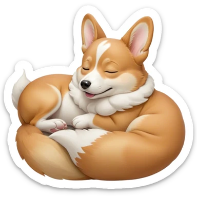 Cinematic Meme-Worthy Chubby Sleeping Corgi Portrait Emoji, Head resting peacefully with a contented smile, showcasing a delightfully chubby build, a luxuriously soft fawn coat with crisp white accents, and those iconic stubby legs, eyes shut in a serene nap, Simplified yet hilariously adorable features, highly detailed, glowing with a soft, drowsy light, high shine, relaxed and utterly lovable, stylized with an air of playful laziness, bright and heartwarming, soft glowing outline, capturing the essence of a comically sleepy Corgi, so meme-worthy it feels like it could instantly become the next viral sensation of adorable slumber! sticker