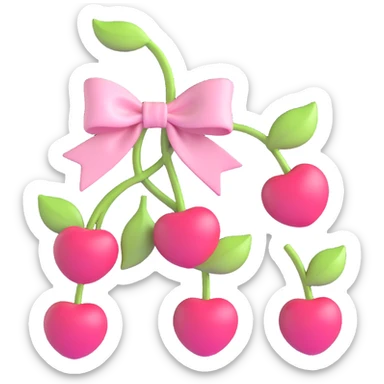 Change the cherries and bow to a soft pastel pink color, keeping the 3D iOS style. The cherries and bow should look gentle and pastel, not red. sticker