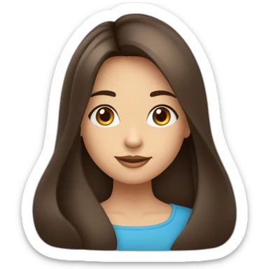 adolecente fille brune aux yeux bleu heureuse cheveux lisse etdetaché sticker