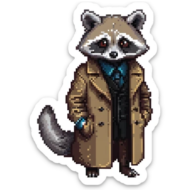 Raccoon private investigator in trenchcoat sticker