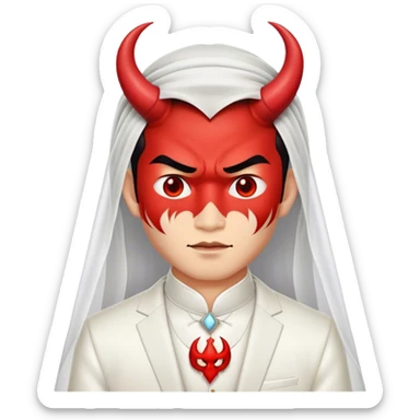 an asian male bride with the face of devil in wedding dress sticker