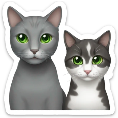 gray cat with green eyes with a brunette girl with green eyes sticker
