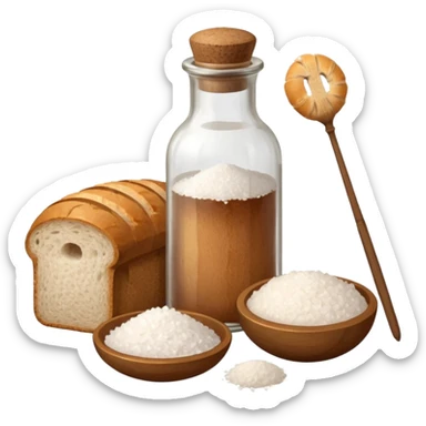 a one victorian bottle of salt and a loaf of bread - crochet needles and a ball of wool sticker