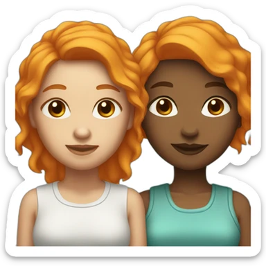 two lesbians (1st with brown eyes and medium length orange hair), (second with blue eyes and short teal hair) sticker