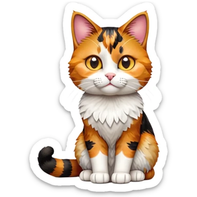 cinematic-[calico tabby cat]-realistic-full-body-sitting-emoji,-tail-curled-playfully-around-its-paws, cinematic-cute-calico-cat-portrait-emoji,-head-tilted-playfully-with-sparkling,-inquisitive-eyes-and-a-charming-patchwork-fur-of-orange,-black,-and-white,-simplified-yet-irresistibly-adorable,-highly-detailed,-glowing-with-a-warm,-invit (3) sticker