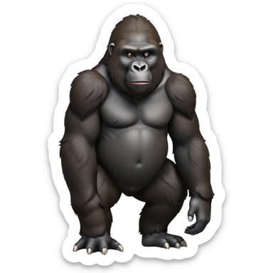 cinematic-gorilla-realistic-full-body-on-all-fours-emoji,-exuding-strength,-thick-dark-fur-in-the-light,-head-tilted-dramatically,-deep-friendly-eyes-filled-with-intense-intelligence,-simplified-yet-realistic-focused-features,-highly-detailed, zoomed out friendly  sticker