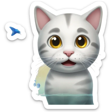 Cat trying to catch a fish from aquarium  sticker