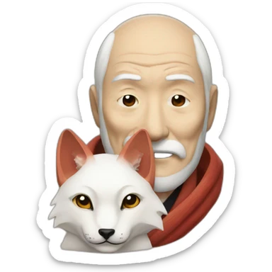old men with japanese kitsune mask sticker