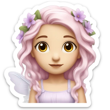Beautiful, flower fairy, white long, light pink hair, big wings, fair skin, light violet eyes  sticker