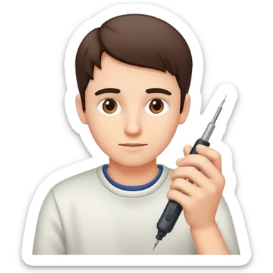 Person carefully adjusting or tweaking a device with a small tool like a screwdriver sticker