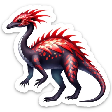 a translucent black red white iridescent ethereal tropical edgy vernid-fionbri-creature with splash patterns full body sticker