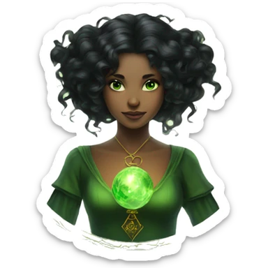 Magic girl black hair green eyes with tarot sticker