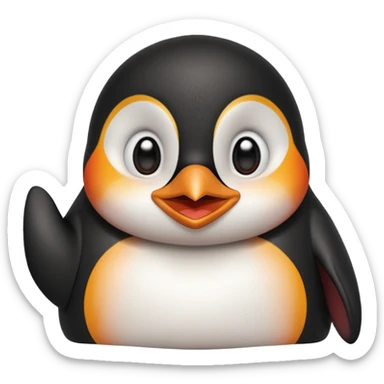 A pingüin with big red cheeks and large blinking eyelashes and hands on cheeks and smile sticker