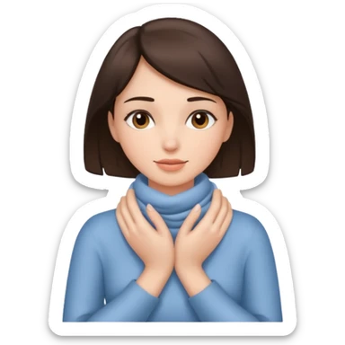 a brunette woman with two hands wrapped around her neck sticker