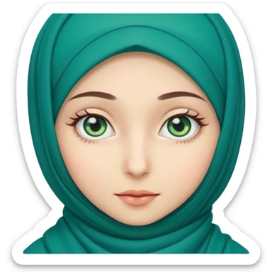 a girl wearing a hijab and has green and blue eyes sticker
